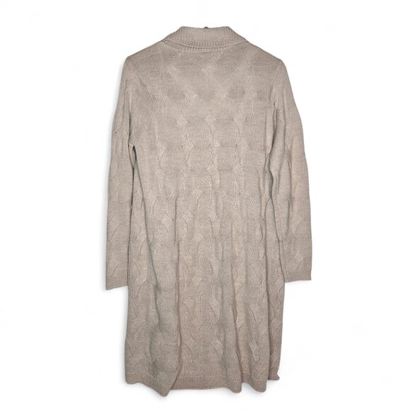 Guess Woven Cable Knit Long Cardigan Sweater Women's Shawl Collar Drop Pocket L - Picture 2 of 6